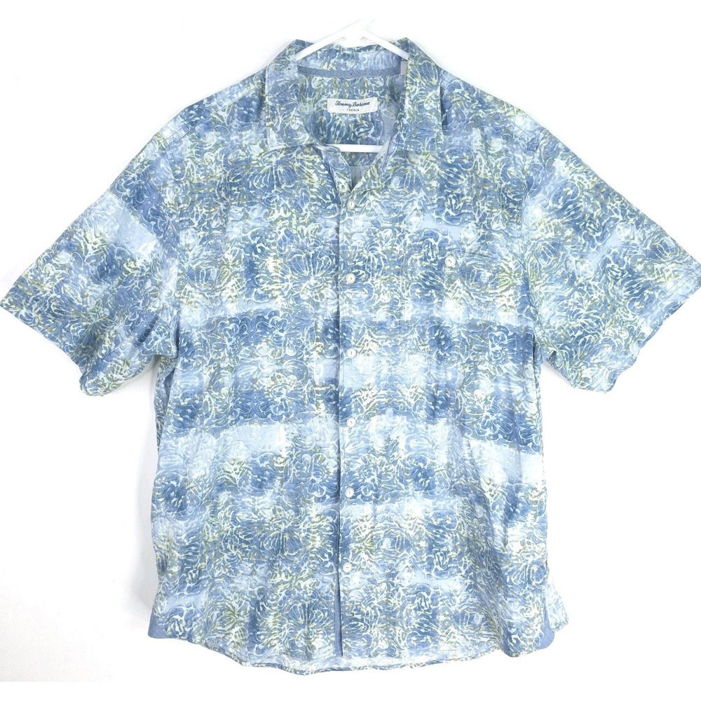 Tommy Bahama Shirt Mens Large Tencel‎ Tortola Blue Floral Hawaiian Palm Beach